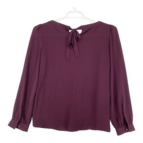 Loft Shirt Wine Long Sleeves Blouse Womens Boho Rhinestones Medium M - Picture 5 of 9